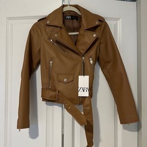 NWT Zara Faux Camel Biker Jacket
